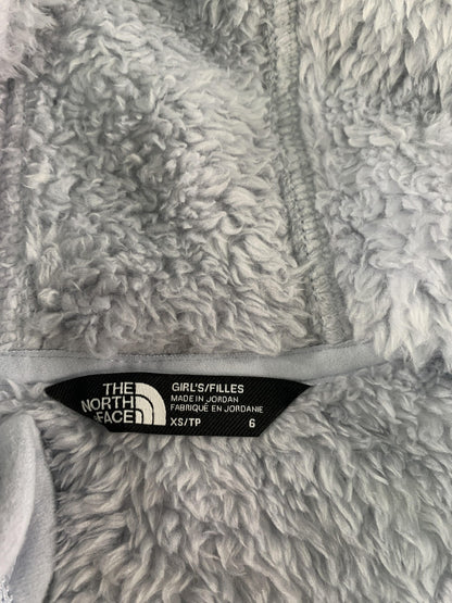 The North Face Hoodie Girls XS 6 Gray Sherpa Fleece Full Zip Ribbed Hem Soft Red