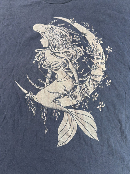 Disney Little Mermaid Mens 2XL Navy Ariel Crescent Moon Sketch Graphic Tee Shirt