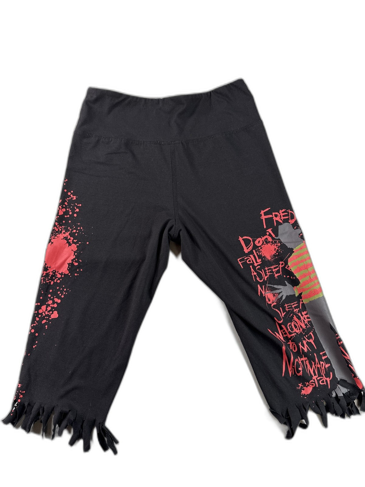 Nightmare on Elm Street Punk Leggings LG Women Black Graphic Fringe Elastic