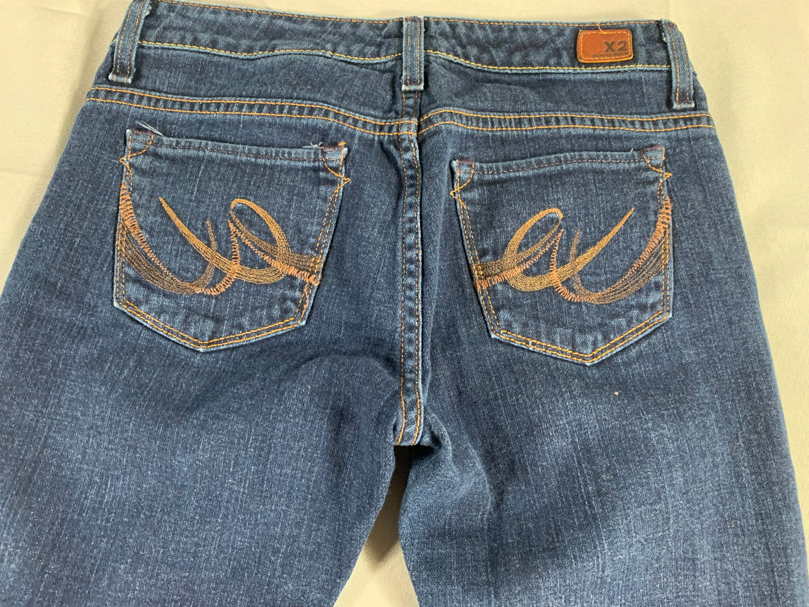 X2 Slim W10 Low Rise Flare Jeans Dark Wash Stretch Bootcut Embroidered Pocket
