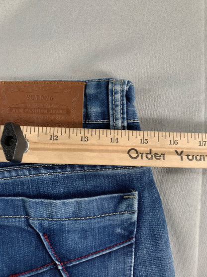 Yutong Jeans Mens 29x32 Slim Straight Fit Blue Moto Style Denim Distressed Wash