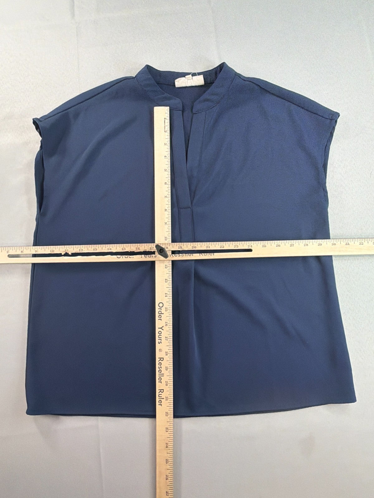 Melloday Split Neck Cap Sleeve Blouse Navy Blue Solid Pullover Top Medium NWT
