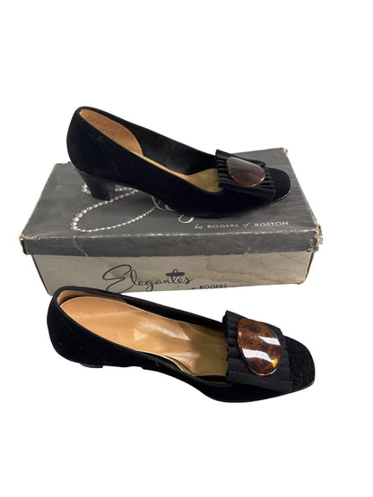 Vintage Elegantes by Rogers Shoes Womens Size 5.5M Black Kitten Heel USA 60s