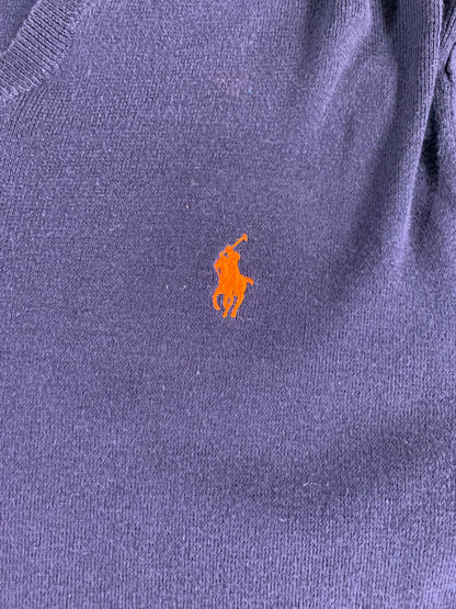 Polo Ralph Lauren V Neck Sweater L Navy Blue Pima Cotton Pullover Pony Logo 133