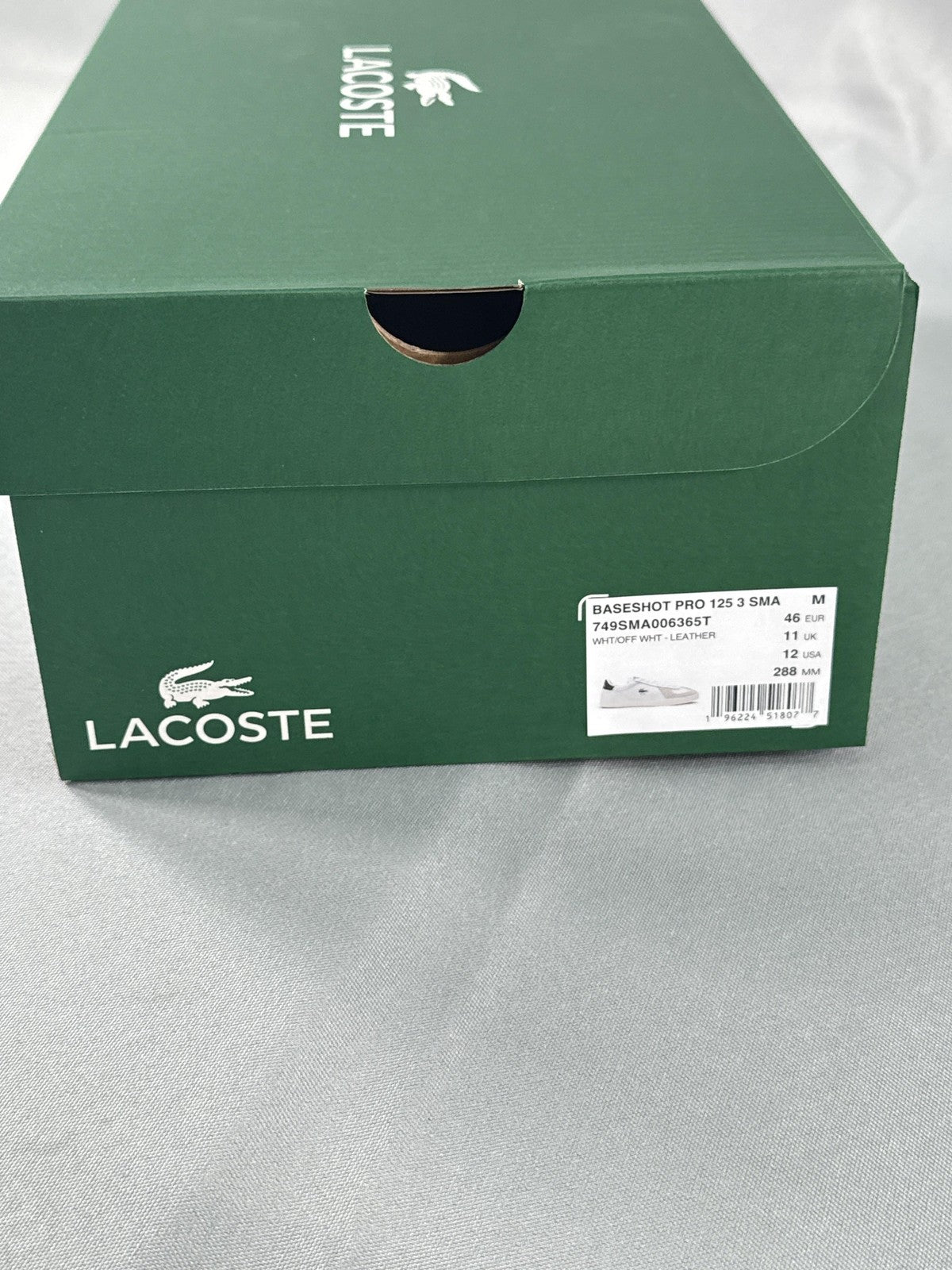 Lacoste Baseshot Pro 125 Shoes Mens Size 12 White Leather Sneakers 749SMA0063