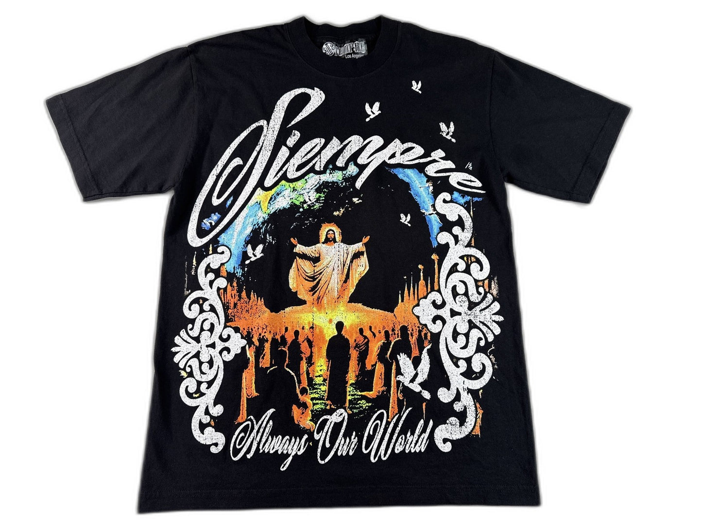 Jesus Siempre Black Graphic Tee Religious Art Siempre Global Mens Shirt