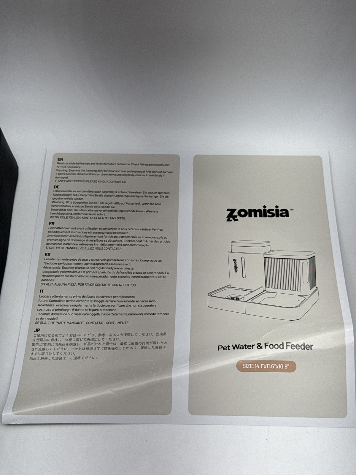 Zomisia Gravity Pet Feeder Black Plastic Dual Compartments Modern