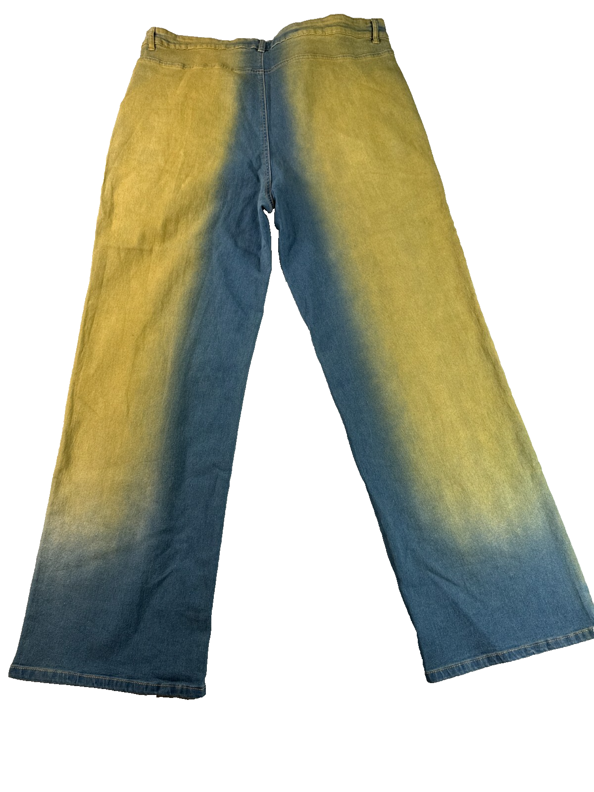 finesse Society Wide Leg Jeans Womens 1X Blue Yellow Ombre Denim Y2K Grunge