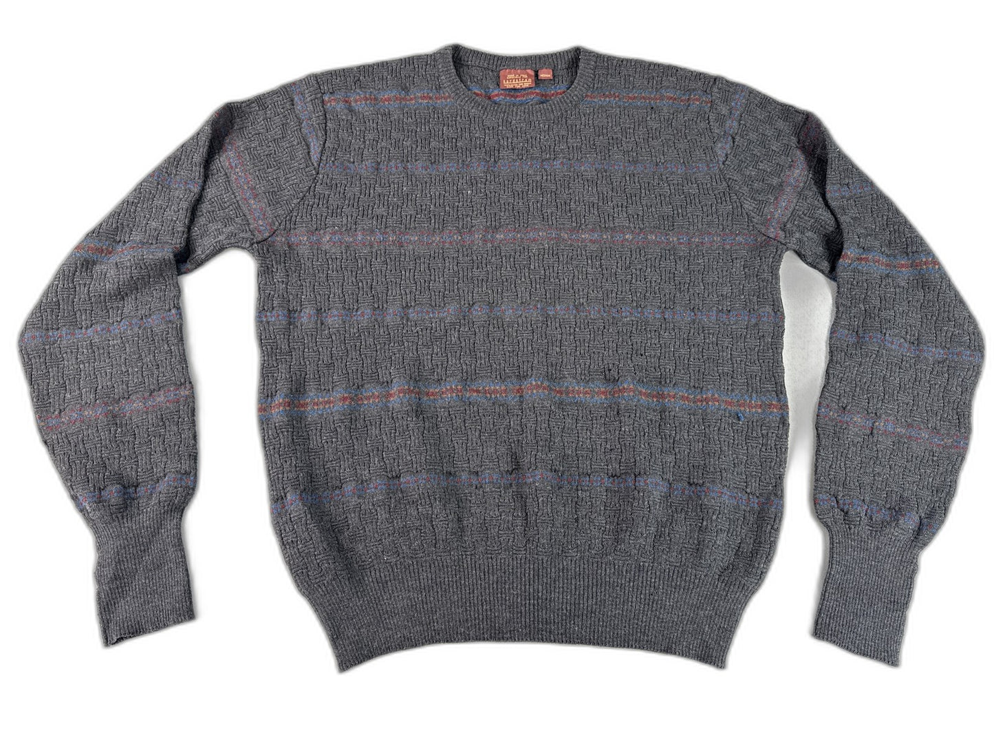 Nordstrom Classic Striped Sweater Medium Gray 100% Extra Fine Merino Wool