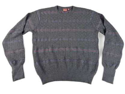 Nordstrom Classic Striped Sweater Medium Gray 100% Extra Fine Merino Wool