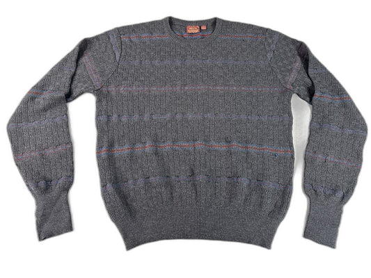 Nordstrom Classic Striped Sweater Medium Gray 100% Extra Fine Merino Wool