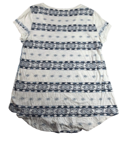 Lucky Brand Womens L White Blue Paisley Boho Short Sleeve Tee Shirt Top LA NWT