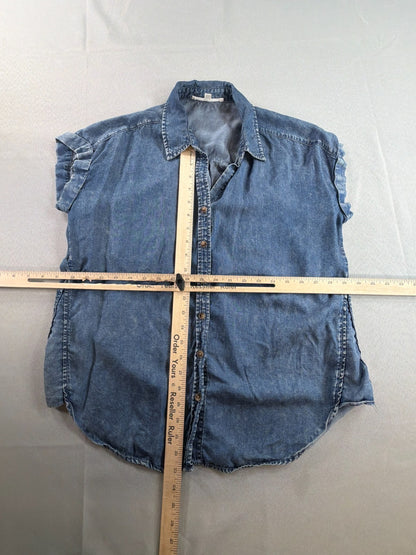 Jane Delancey Chambray Lyocell Denim Sleeveless Button Down Shirt Women Small