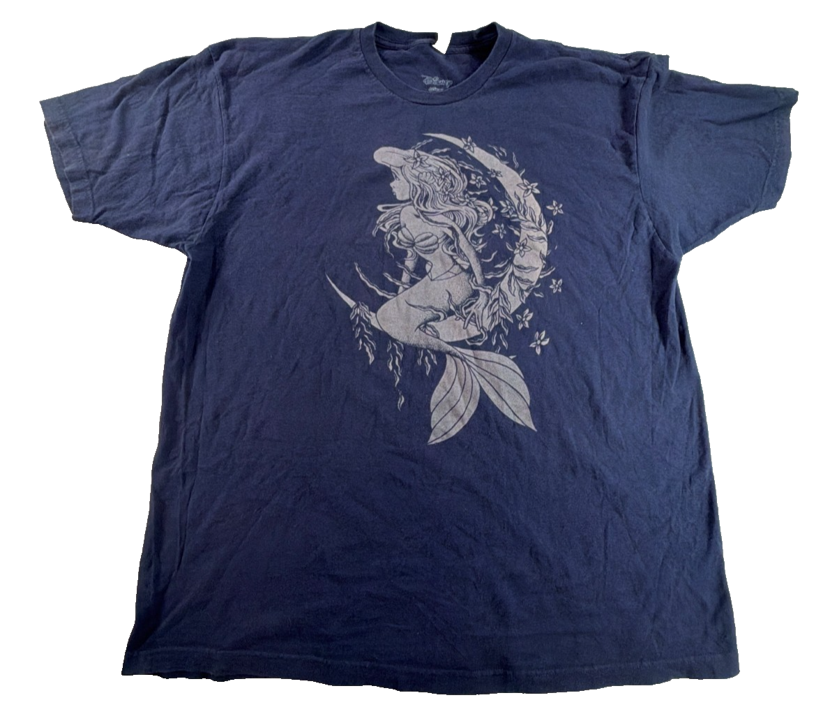 Disney Little Mermaid Mens 2XL Navy Ariel Crescent Moon Sketch Graphic Tee Shirt