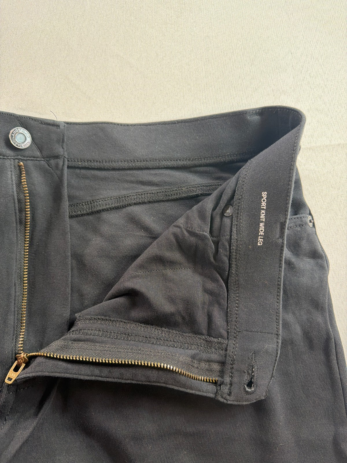 LANDS END Black Sport Knit Elastic Waist Corduroy Wide Leg Pants Womens XL/P NEW
