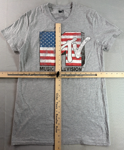 MTV American Flag Logo Graphic Tee Gray Small Music Television Retro USA Shirt
