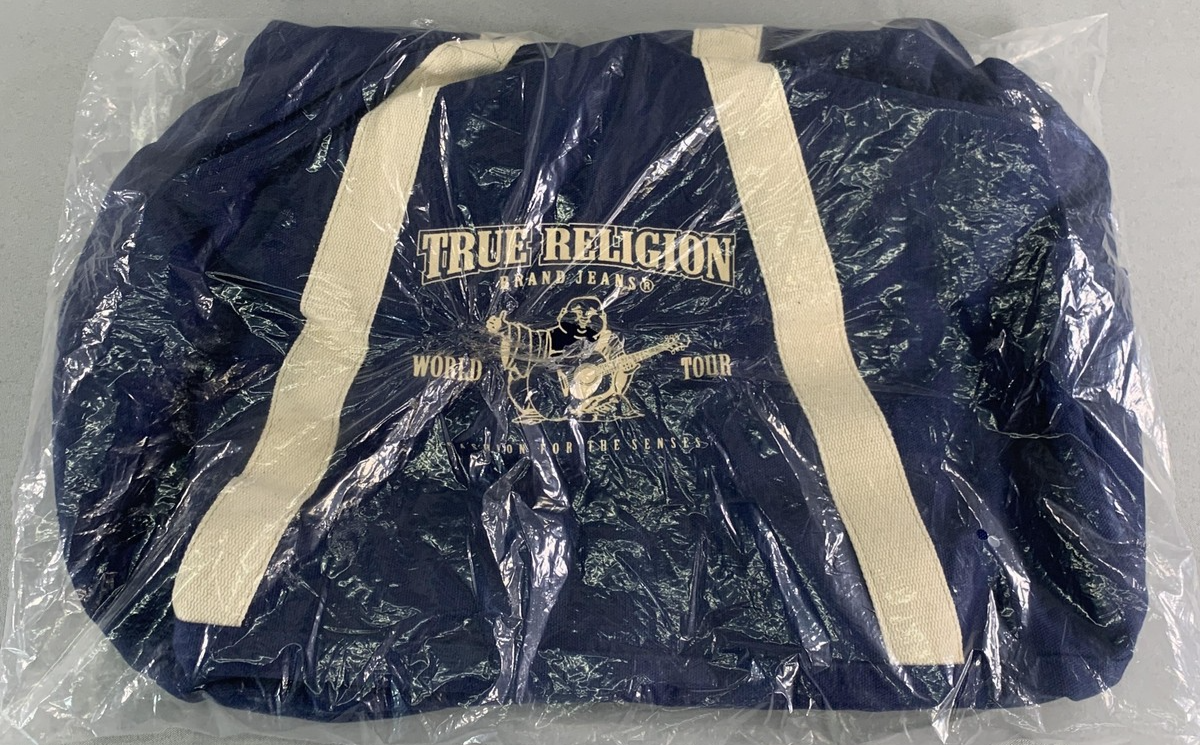True Religion Brand Jeans Large Navy Duffle Bag Logo O/S New Travel Gym code Red