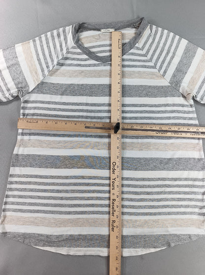 e.Luna Striped Raglan Sleeve Top Womens S Gray/Beige/White Cotton Blend Crewneck