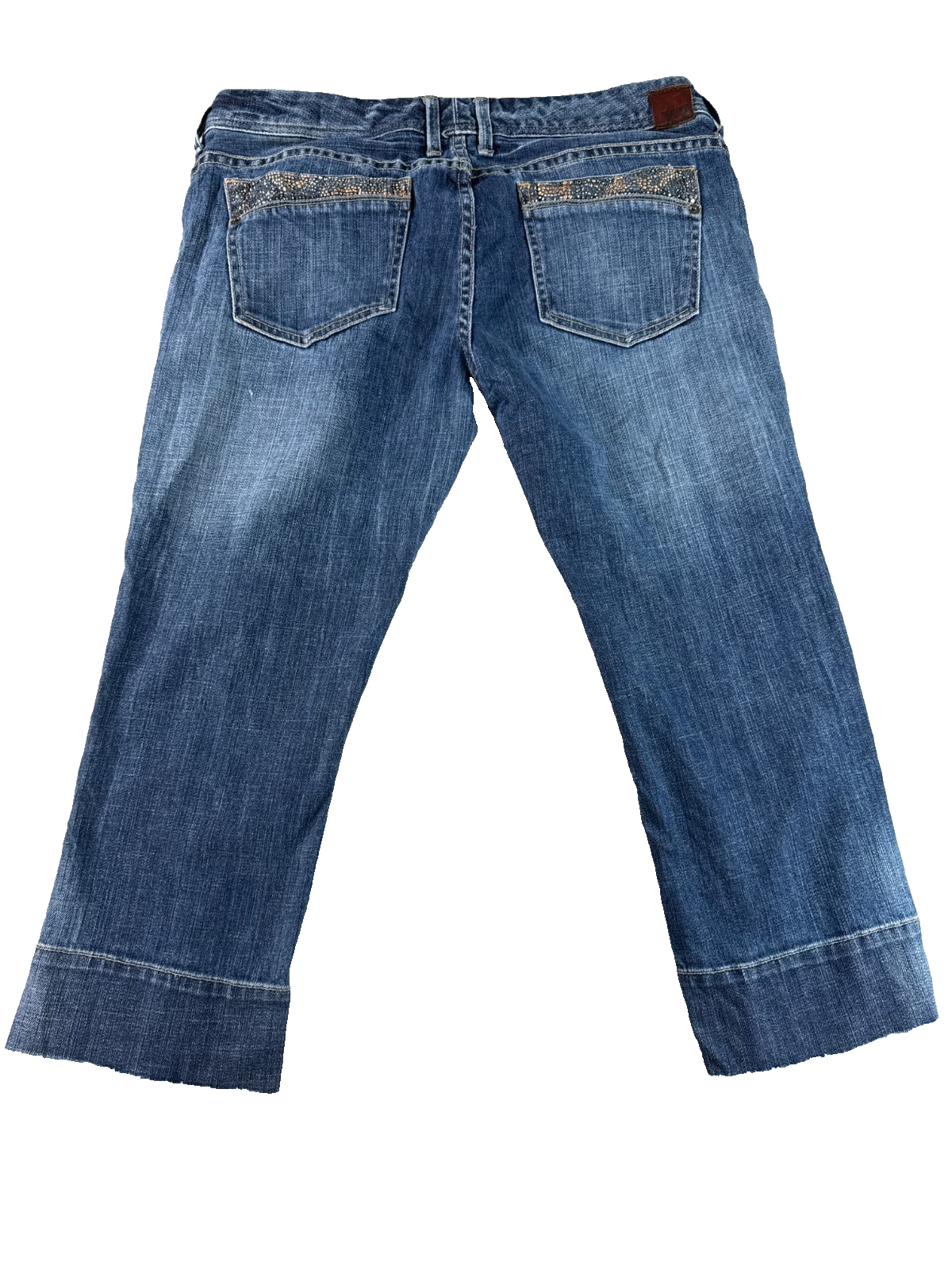 X2 Womens Capri Jeans Size 12 Blue Denim Stretch Bling Pocket Cropped Pants