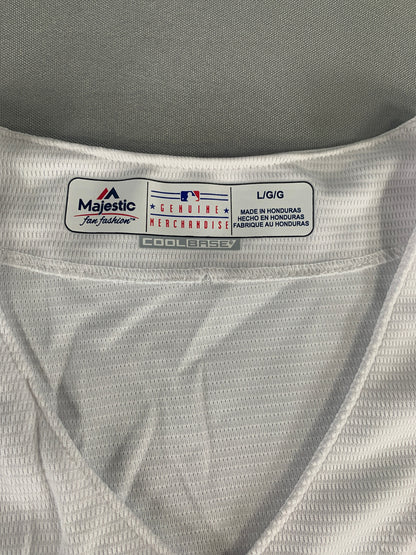 Majestic MLB Royals Cool Base Jersey Womens L White Blue Replica Button Front