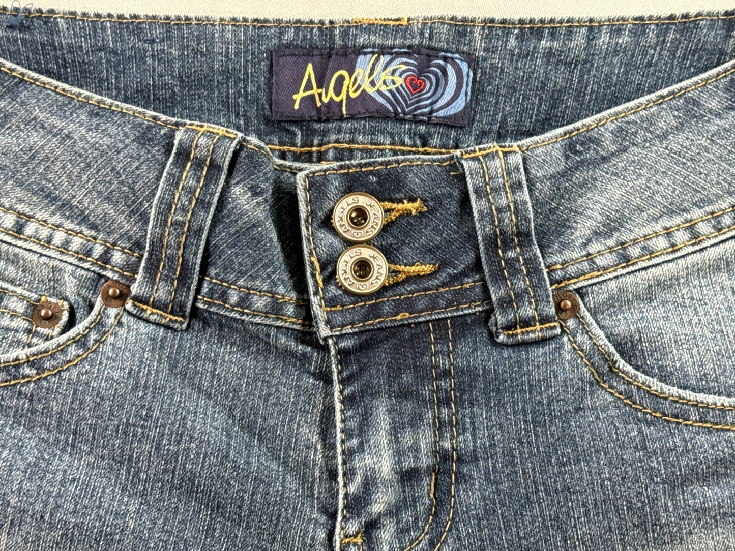 Angels Jeans Womens 5 Short Blue Flare Bootcut Stretch Low Rise Denim Pants