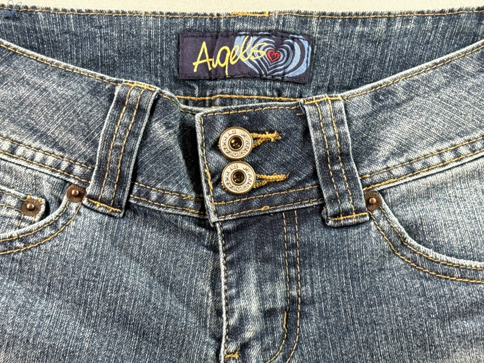 Angels Jeans Womens 5 Short Blue Flare Bootcut Stretch Low Rise Denim Pants