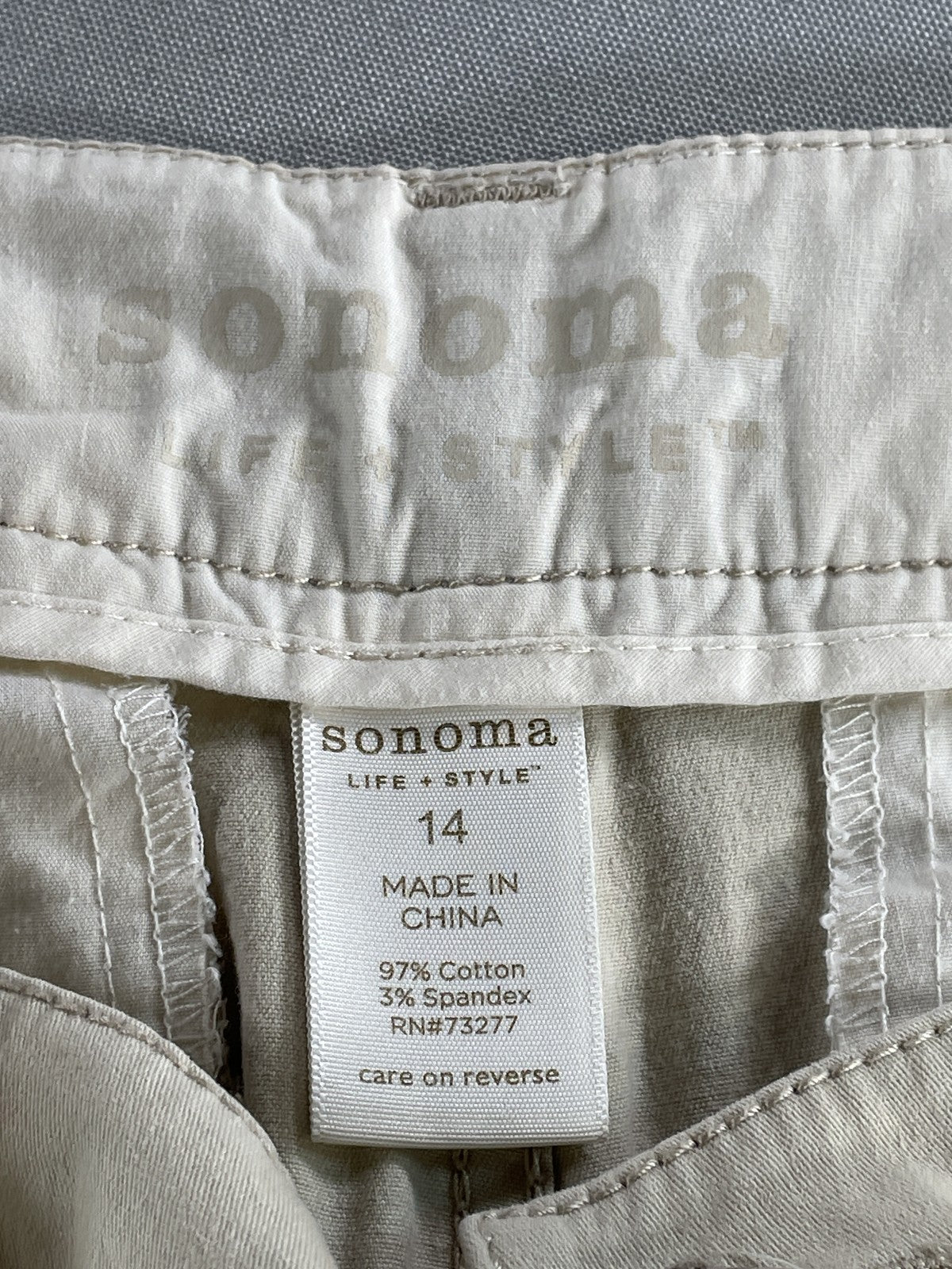 Sonoma Capri Pants Womens 14 Beige Stretch Cropped Chino Casual Original Light
