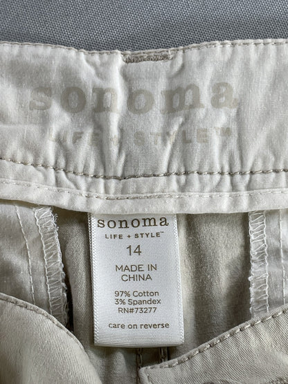 Sonoma Capri Pants Womens 14 Beige Stretch Cropped Chino Casual Original Light