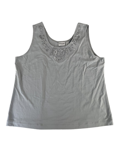 Chicos Tank Top Womens Size 3 Gray Embellished Sequins Sleeveless Stretch Blouse