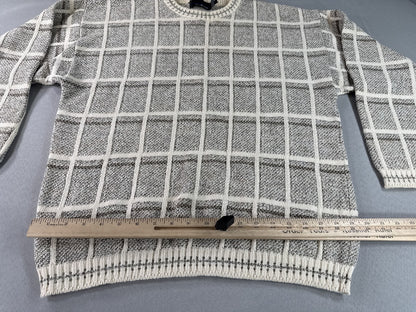 Bill Blass Checkered Crewneck Sweater M Gray Cotton Blend Long Sleeve