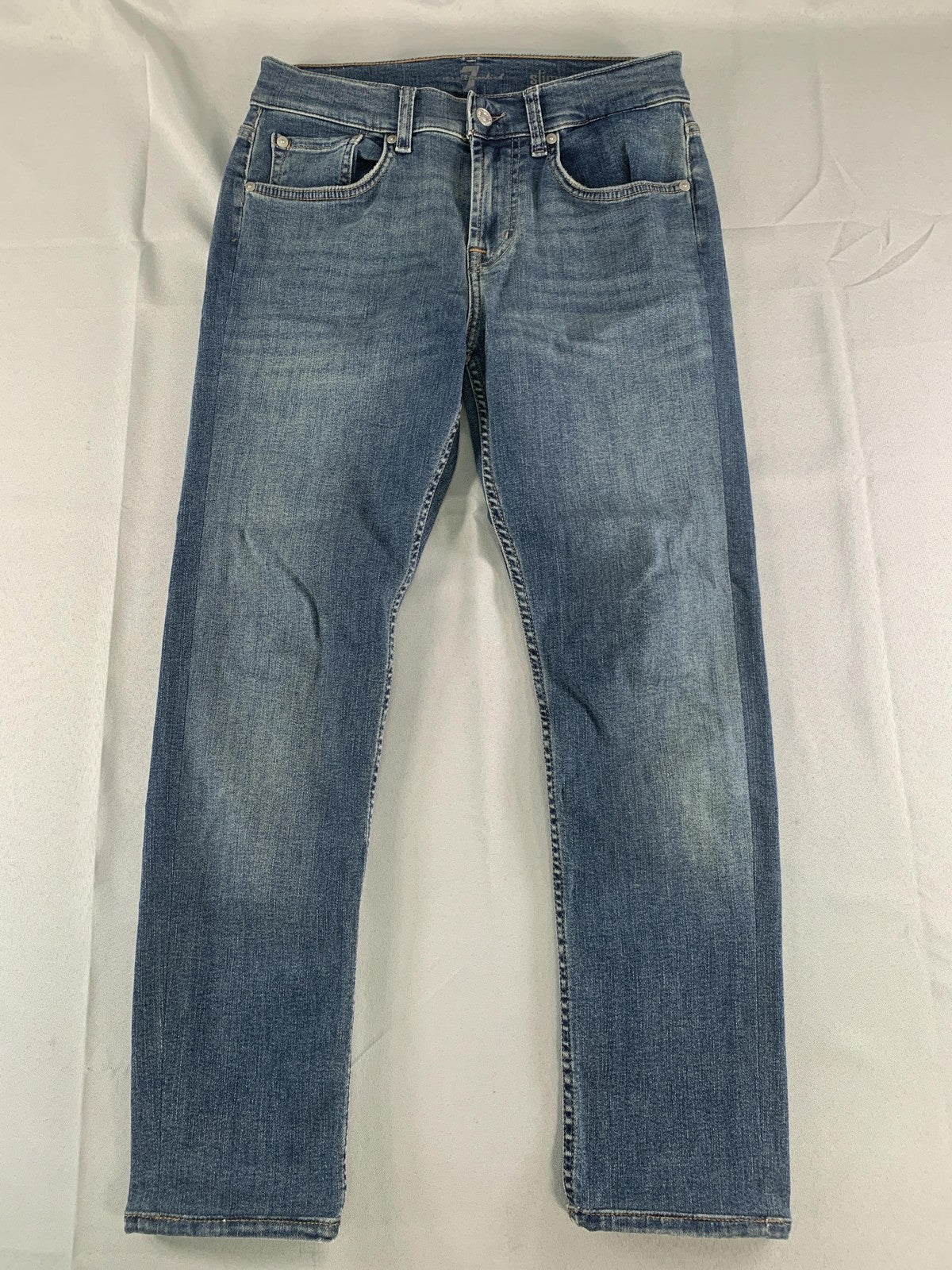 7 For All Mankind Slimmy Jeans Mens 31x24 Blue Wash Denim Slim Straight Zip Fly