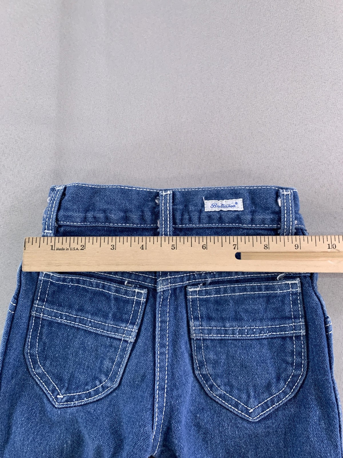 VINTAGE Britania Jeans Boys 4 Blue Denim Straight Leg Contrast Stitch Kids 80s