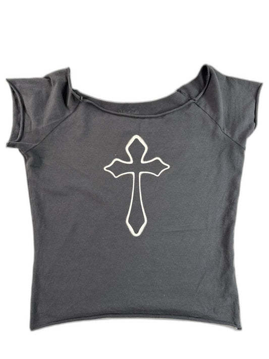 Galt Cross Graphic Tee 160 160/84A Black Cotton Gothic Religious Streetwear Boat
