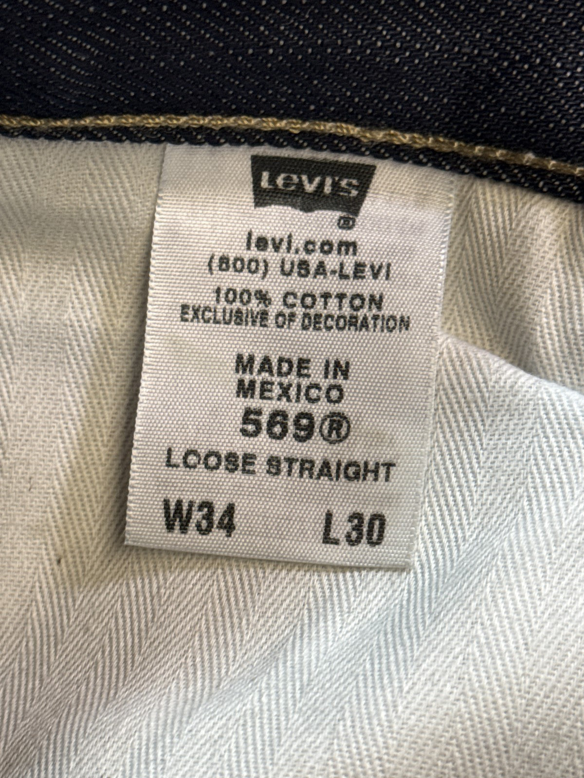 Levi's 569 Straight Leg Dark Wash Denim Jeans W34 L30 100% Cotton New Tags Mid