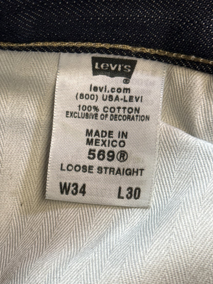 Levi's 569 Straight Leg Dark Wash Denim Jeans W34 L30 100% Cotton New Tags Mid