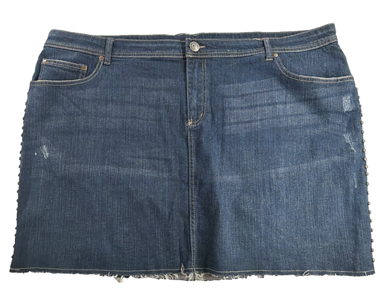Evolution JMS Plus 3X Denim Mini Skirt Studded Side Raw Hem Distressed 22W 24W