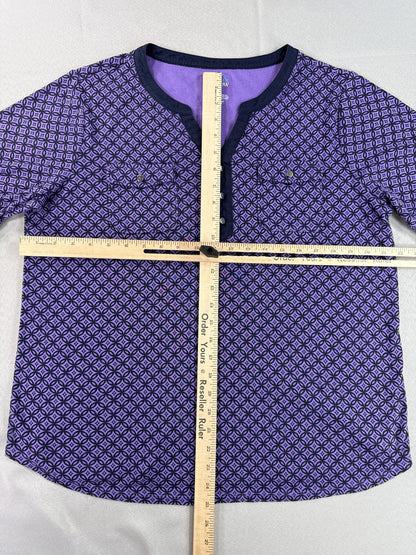 Croft Barrow Purple Geometric Print Henley Short Sleeve Top Womens XXL 100%
