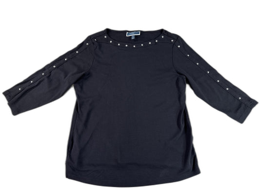 KAREN SCOTT Long Sleeve Crew Neck Top Mens 0X Black Regular Fit Snaps