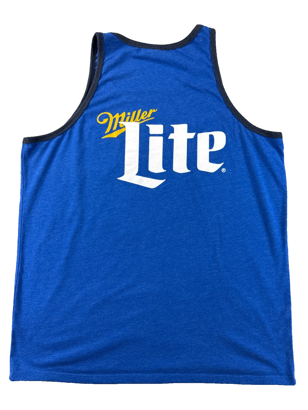 Miller Lite Mens Tank Top Large Blue Ringer Beer Can Logo Sleeveless Graphic Tee