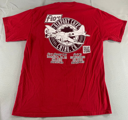 Flo’s Airport Cafe Chino CA T-Shirt Red Port & Co Plane Diner Graphic L Vintage