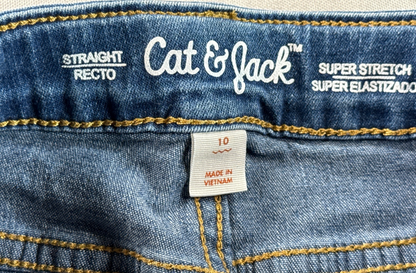 Cat & Jack Girls Straight Leg Jeans Blue Stretch Denim Size 10 Adjustable 8016