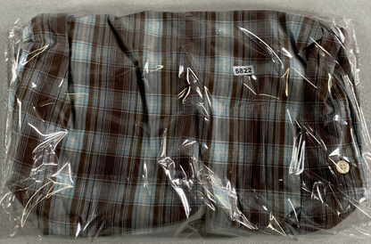 Beverly Hills Polo Club 3XL Plaid Shirt Brown Blue Button Up Western Pockets 141