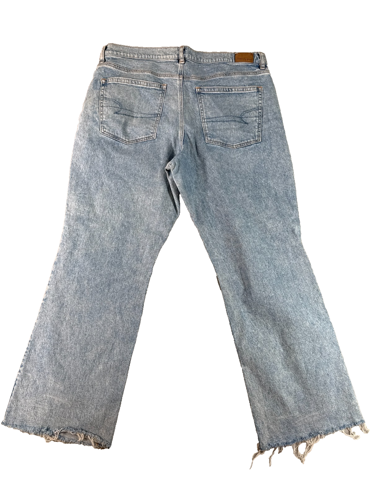 American Eagle Stretch Flare Jeans Women 38x30 Raw Hem Light Wash Denim