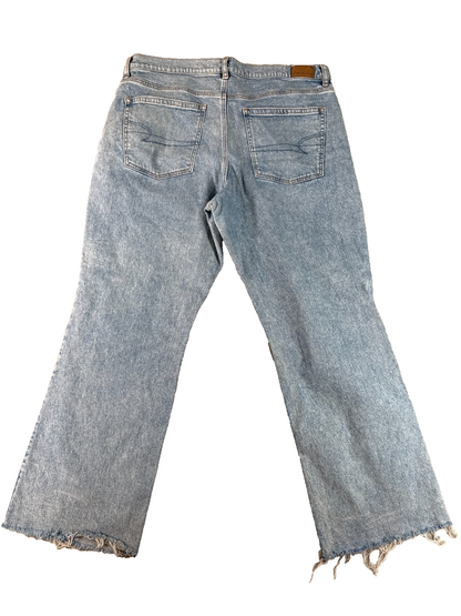 American Eagle Stretch Flare Jeans Women 38x30 Raw Hem Light Wash Denim