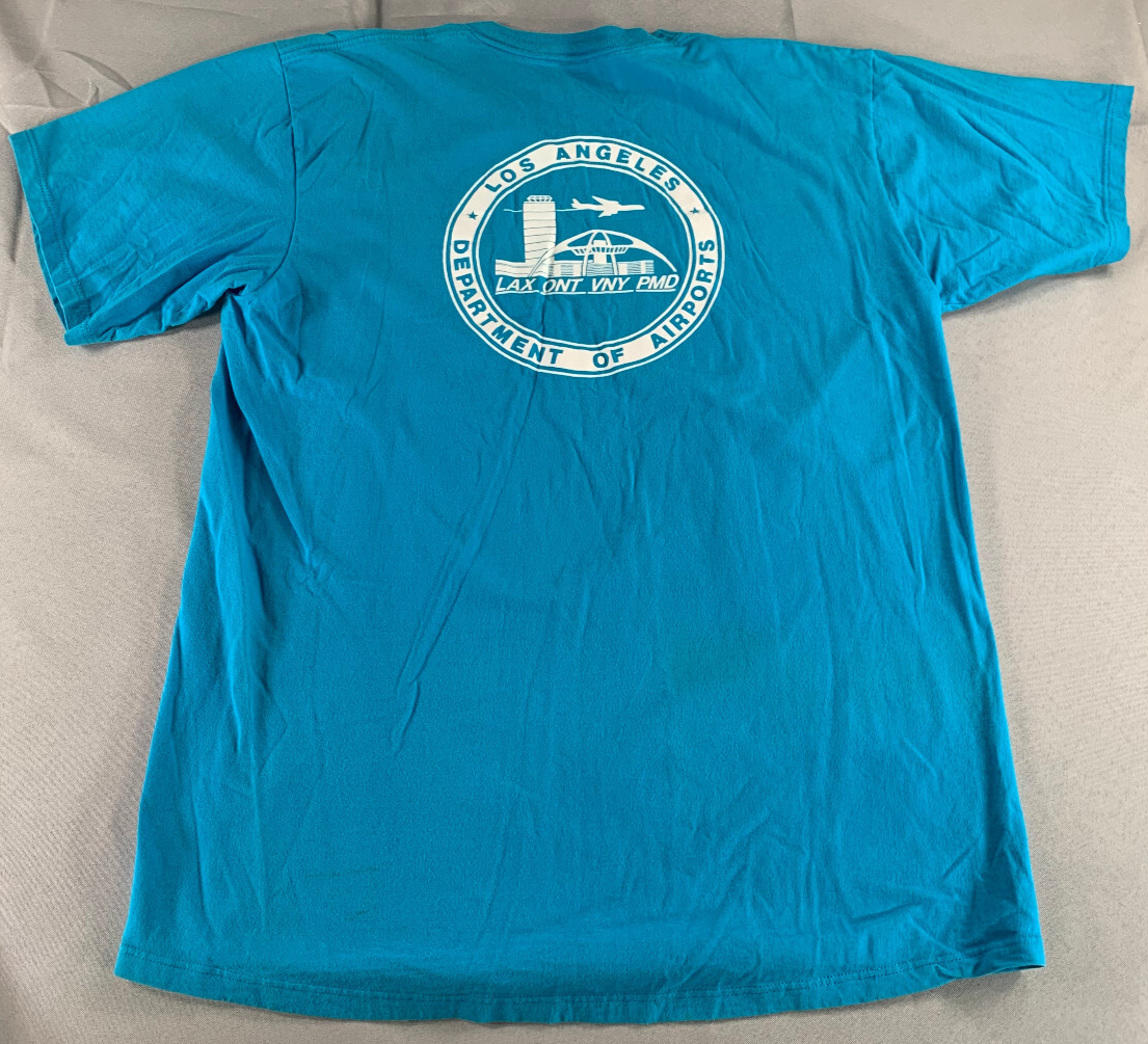 VTG Jerzees LAX ONT VNY PMD LA Dept of Airports Blue T-Shirt XL USA Made Cotton