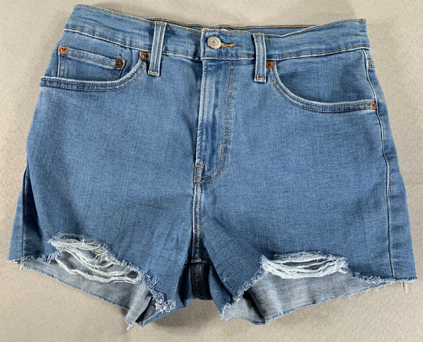 Levi’s 514 High Rise Distressed Jean Shorts W29 Raw Hem Button Fly Cutoff Blue