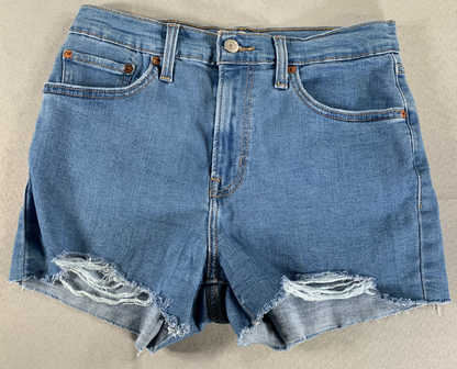 Levi’s 514 High Rise Distressed Jean Shorts W29 Raw Hem Button Fly Cutoff Blue