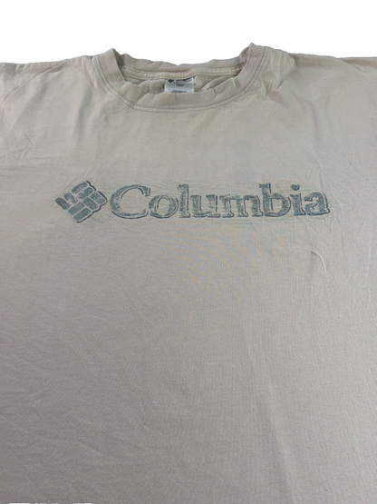 Columbia Sportswear Mens Large Cream Logo Graphic Tee Short Sleeve 100% Cotton
