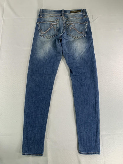 Rock & Republic Jeans Womens 0 Blue Skinny Distressed Stretch Denim Rhinestone
