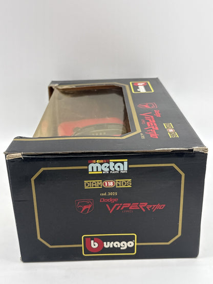 Bburago Dodge Viper 1:18 Scale Diecast Model Car Red Metal Detailed Interior Die